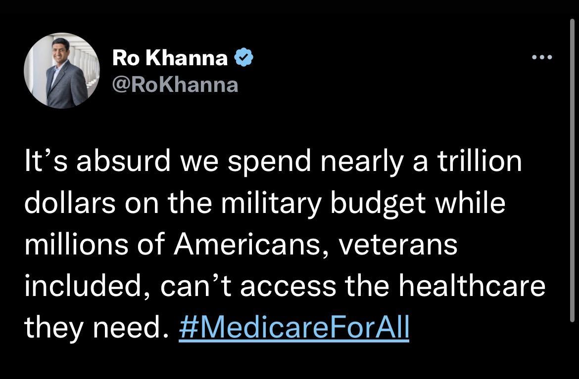 LIEGERLEY CLELGERTLEY Its absurd we spend nearly a trillion dollars on the military budget while millions of Americans veterans included cant access the healthcare they need MedicareForAll