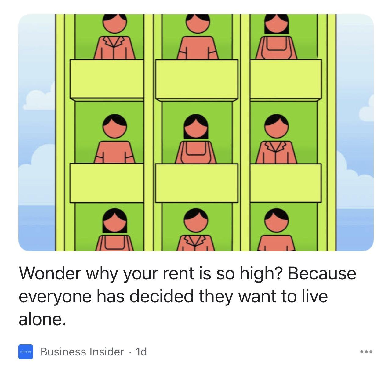 Wonder why your rent is so high Because everyone has decided they want to live alone I susiness Insider 1d