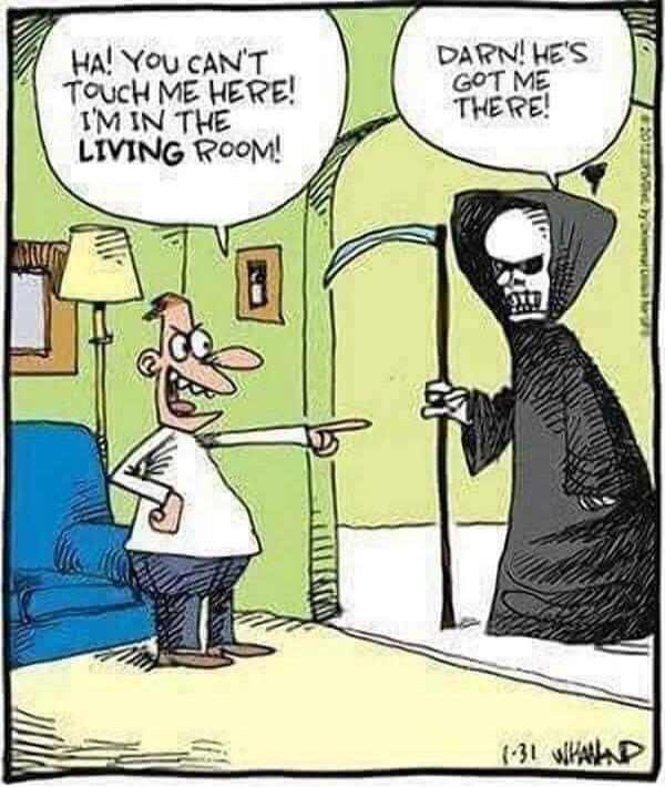 HA! YOU CAN'T TOUCH ME HERE! I'M IN THE LIVING ROOM! DARN! HE'S GOT ME THERE!