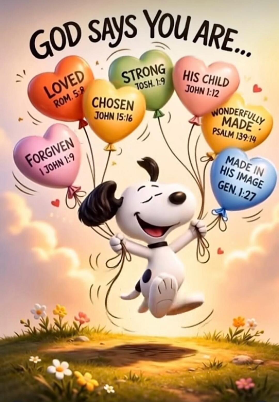 GOD SAYS YOU ARE... LOVED ROM. 5:8 STRONG JOSH. 1:9 HIS CHILD JOHN 1:12 CHOSEN JOHN 15:16 WONDERFULLY MADE PSALM 139:14 MADE IN HIS IMAGE GEN. 1:27 FORGIVEN 1 JOHN 1:9