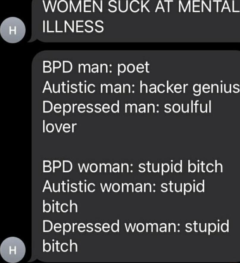 AAAOLI RS1010 QY IV PN WHNSTS BPD man poet Autistic man hacker genius DLToX1YYo aaFTo BEYo W1 1 lover BPD woman stupid bitch Autistic woman stupid ojely DITo1YYo WVeTg g ETa RIS U o e ojely