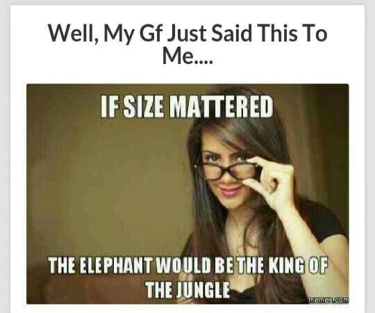 Well, My Gf Just Said This To Me.... IF SIZE MATTERED THE ELEPHANT WOULD BE THE KING OF THE JUNGLE