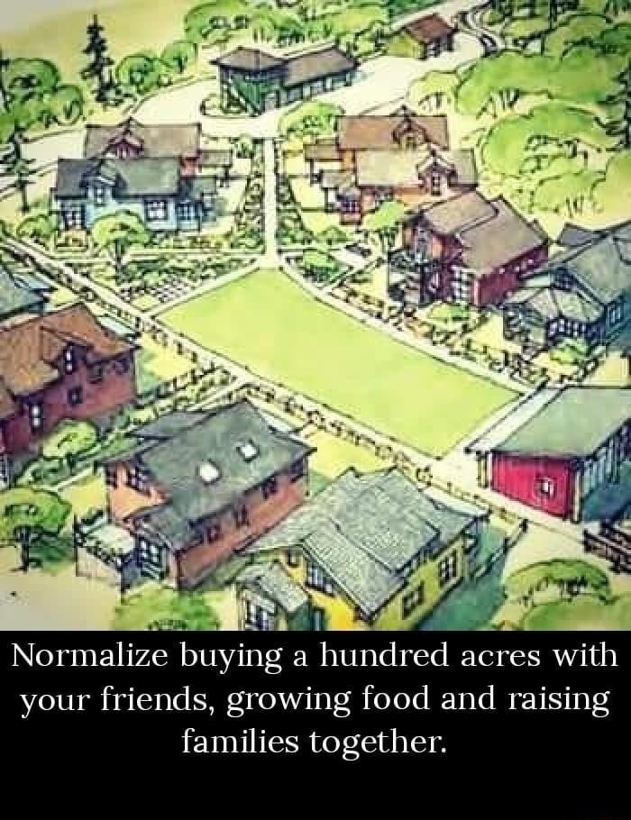 Normalize buying a hundred acres with your friends growing food and raising families together