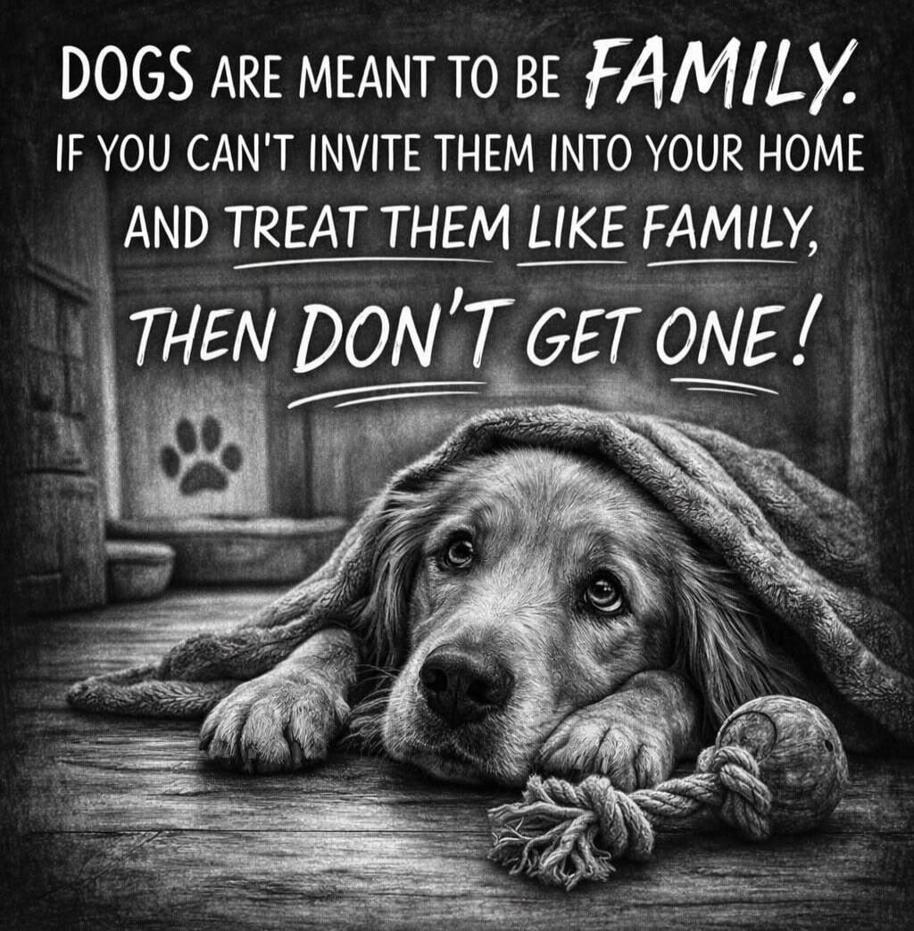 DOGS ARE MEANT TO BE FAMILY. IF YOU CAN'T INVITE THEM INTO YOUR HOME AND TREAT THEM LIKE FAMILY, THEN DON'T GET ONE!