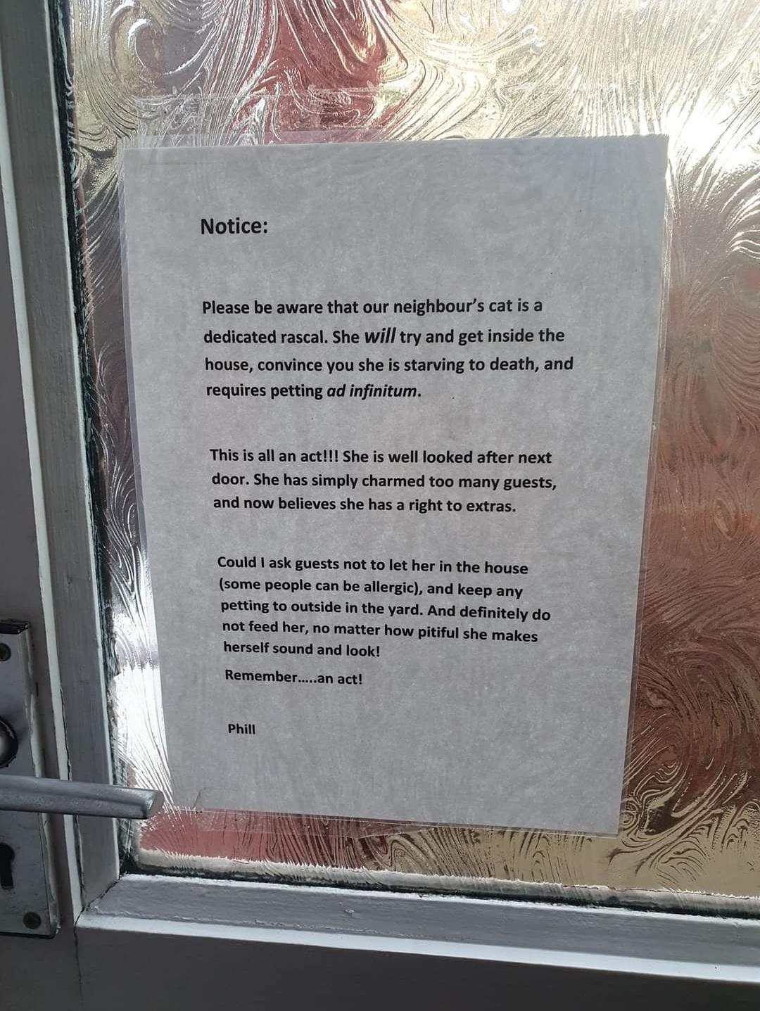 Notice Please be aware that our nelghbourscatis 3 dedicated raseaShe will wy and get inside the ouseconvince you she s starving o death and requires petingad nfntur A Tis s ll an ctl she is well looked sfer next doorShe has simply charmed too many guests d now beleves she hae a ight o extras ol a5k guess ot et e I th house aome people can b lleril and keep any peting tocutside nthe vard And defnel