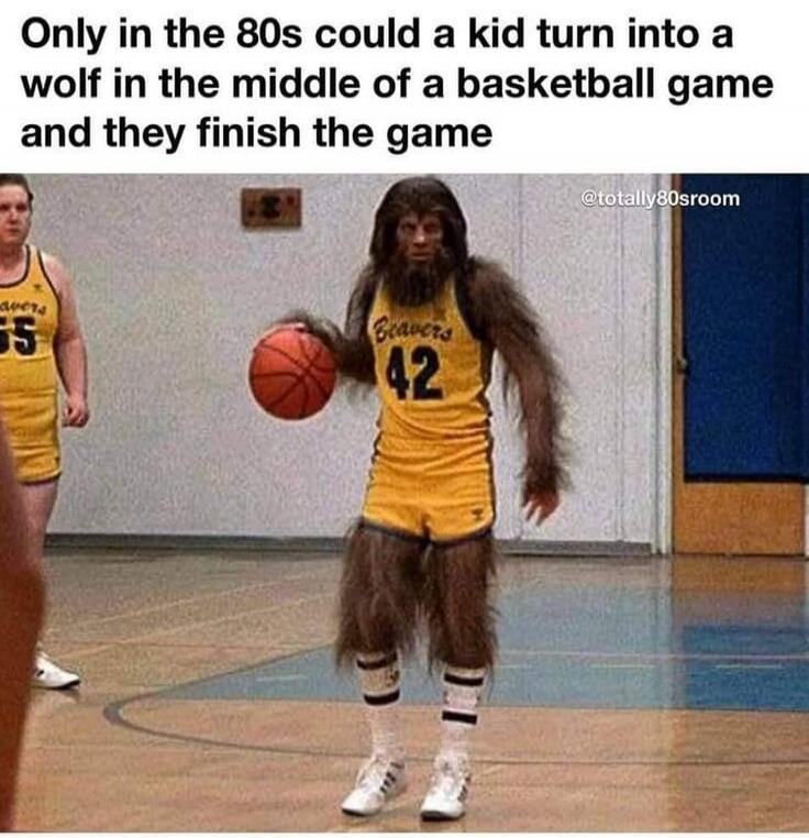 Only in the 80s could a kid turn into a wolf in the middle of a basketball game and they finish the game. Beavers 55. Beavers 42. @totally80sroom