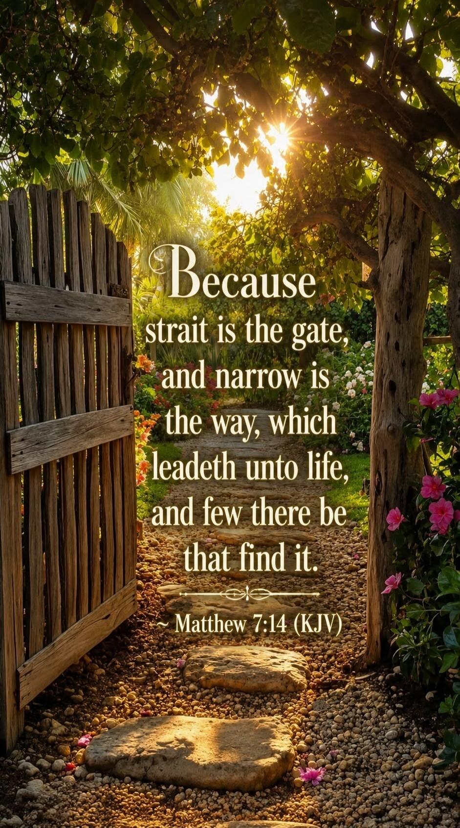 Because strait is the gate, and narrow is the way, which leadeth unto life, and few there be that find it. ~ Matthew 7:14 (KJV)