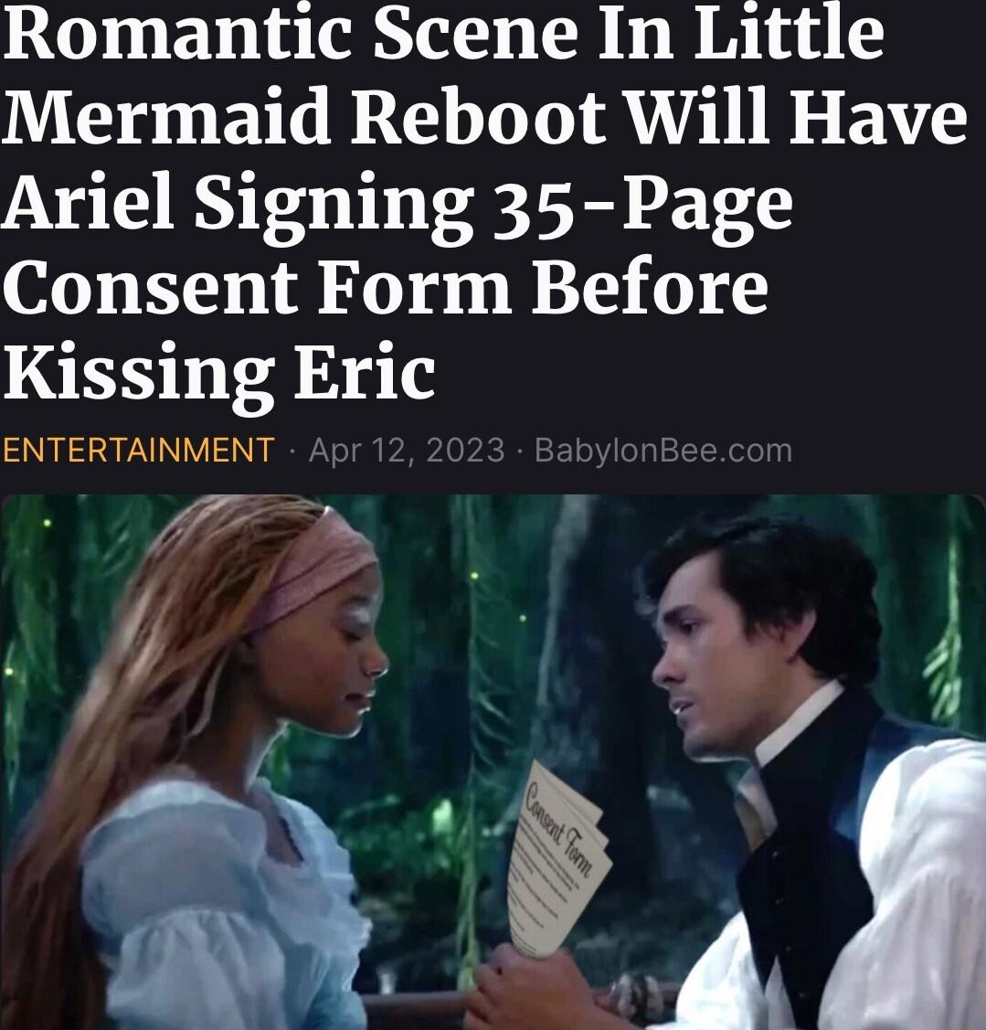 Romantic Scene In Little Mermaid Reboot Will Have Ariel Signing 35 Page Consent Form Before Kissing Eric ENTERTAINMENT 7B A S DS A