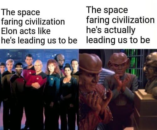 The space The space faring civilization faring civilization Elon acts like hes actually hes leading us to be leading us to be