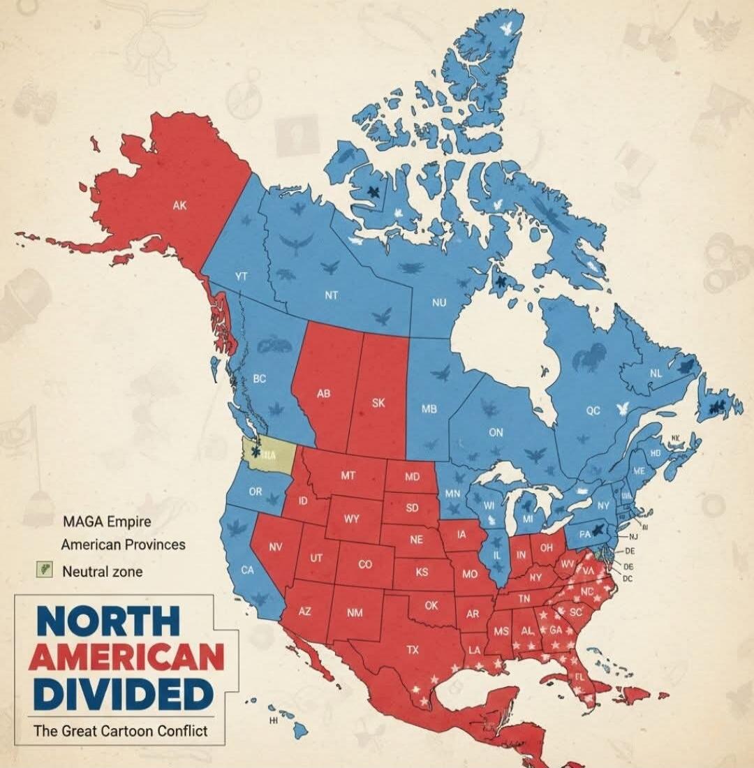 NORTH AMERICAN DIVIDED
The Great Cartoon Conflict
MAGA Empire
American Provinces
Neutral zone