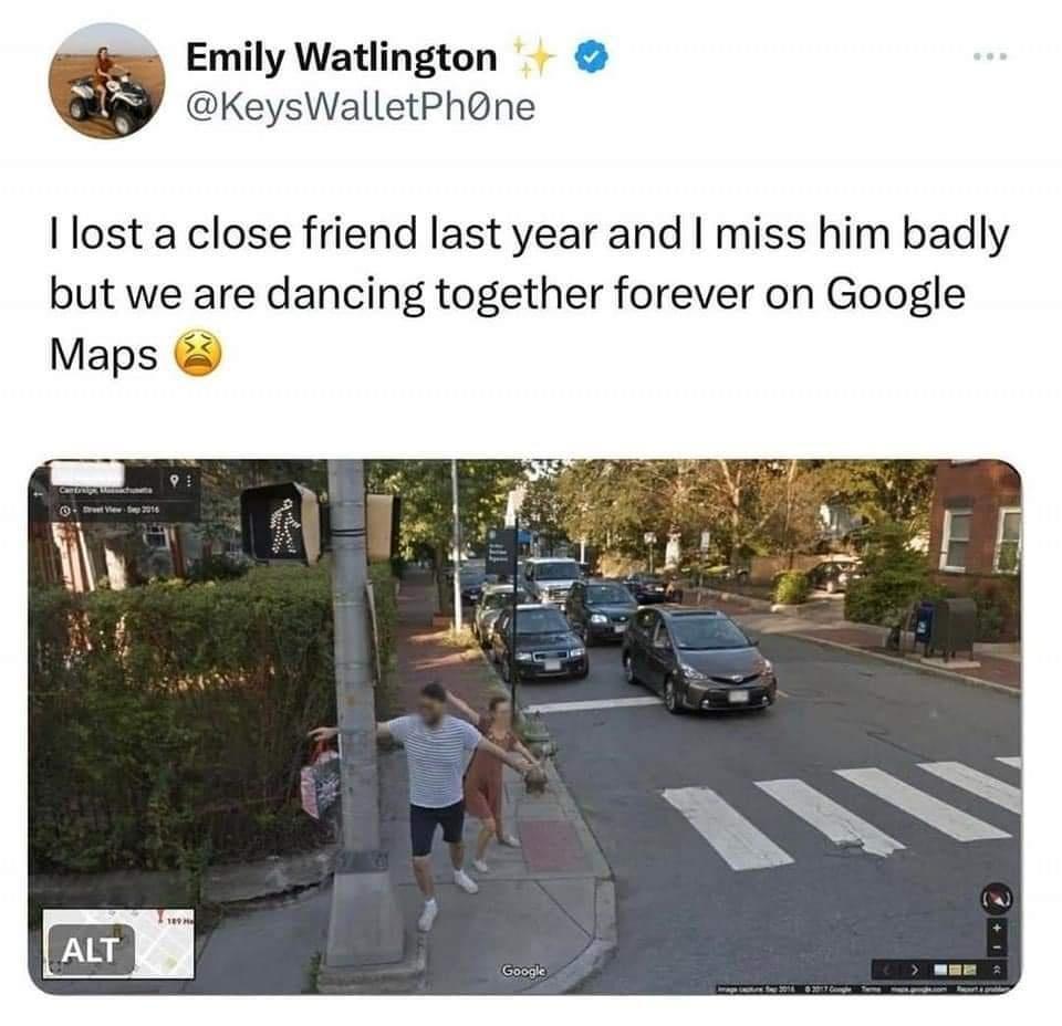Emily Watlington KeysWalletPhone I lost a close friend last year and miss him badly but we are dancing together forever on Google Maps