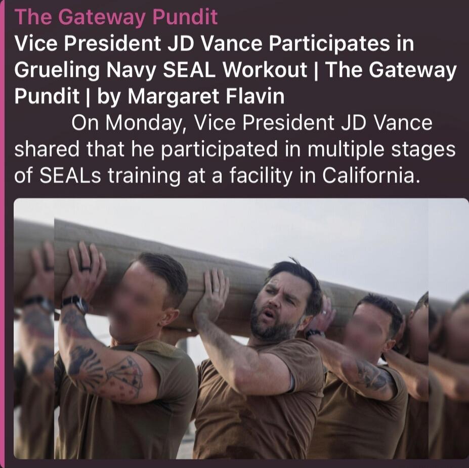The Gateway Pundit
Vice President JD Vance Participates in Grueling Navy SEAL Workout | The Gateway Pundit | by Margaret Flavin
On Monday, Vice President JD Vance shared that he participated in multiple stages of SEALs training at a facility in California.