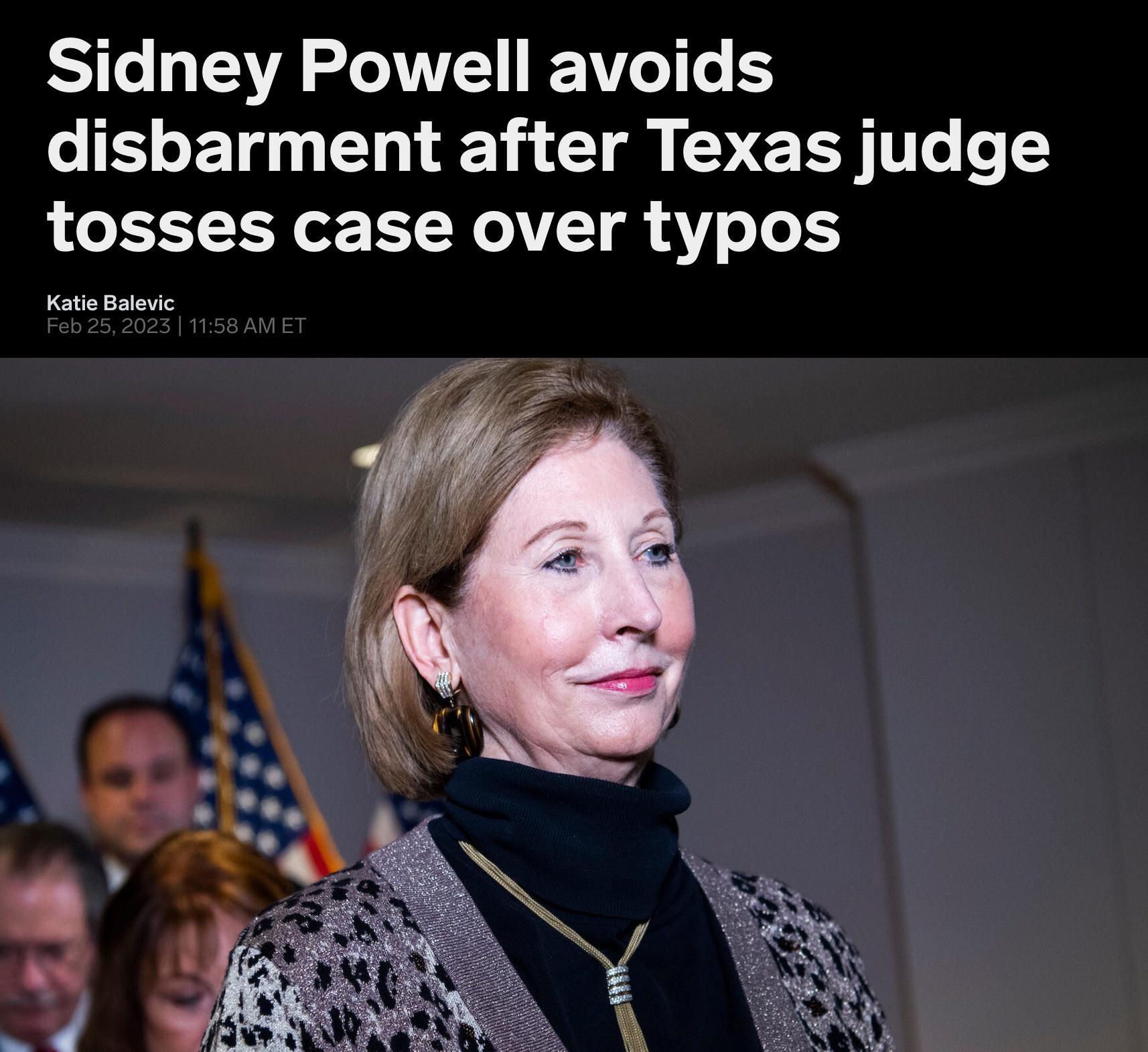 Sidney Powell avoids disbarment after Texas judge tosses case over typos