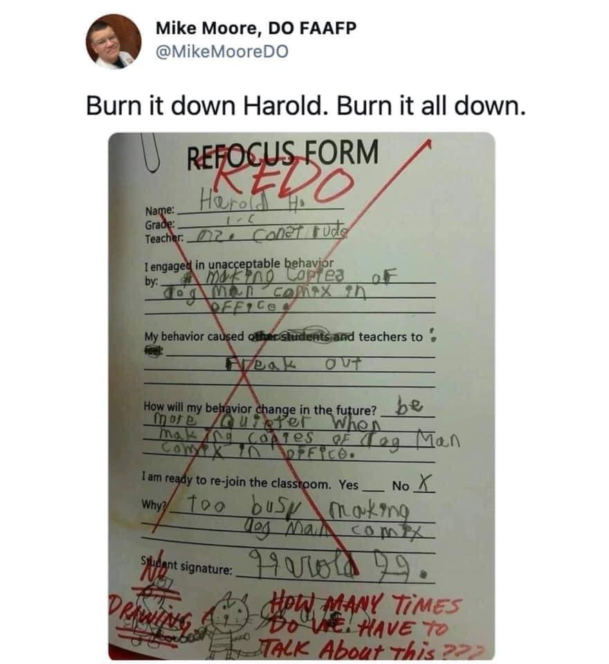 Mike Moore DO FAAFP MikeMooreDO Burn it down Harold Burn it all down