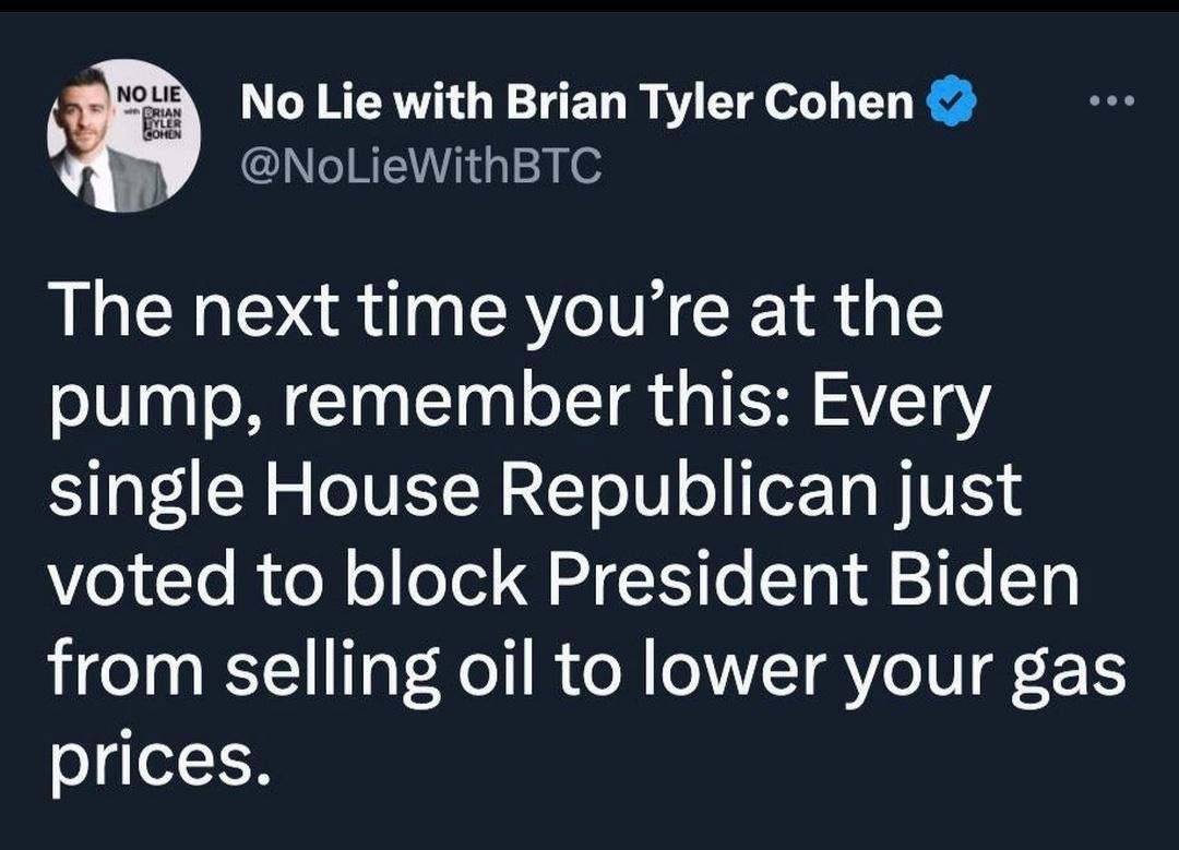 No Lie with Brian Tyler Cohen GNIRETGI o The next time youre at the pump remember this Every S1aTN S O IVETN 2 To TV o T W V 7ol o R oN ol oTel R T e 10 ff 2116 Ty from selling oil to lower your gas o N