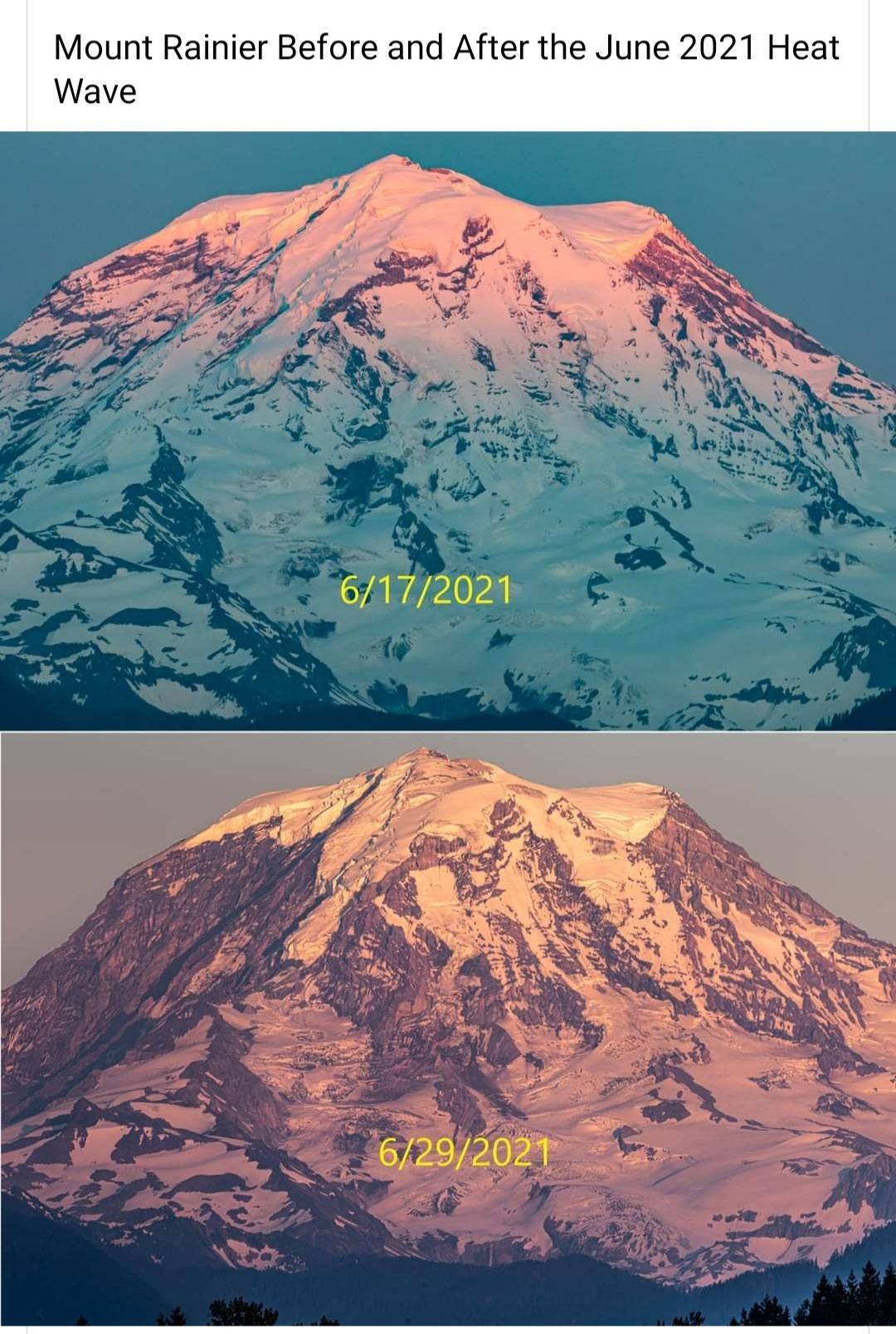 Mount Rainier Before and After the June 2021 Heat CYANYZIOPY 6292021