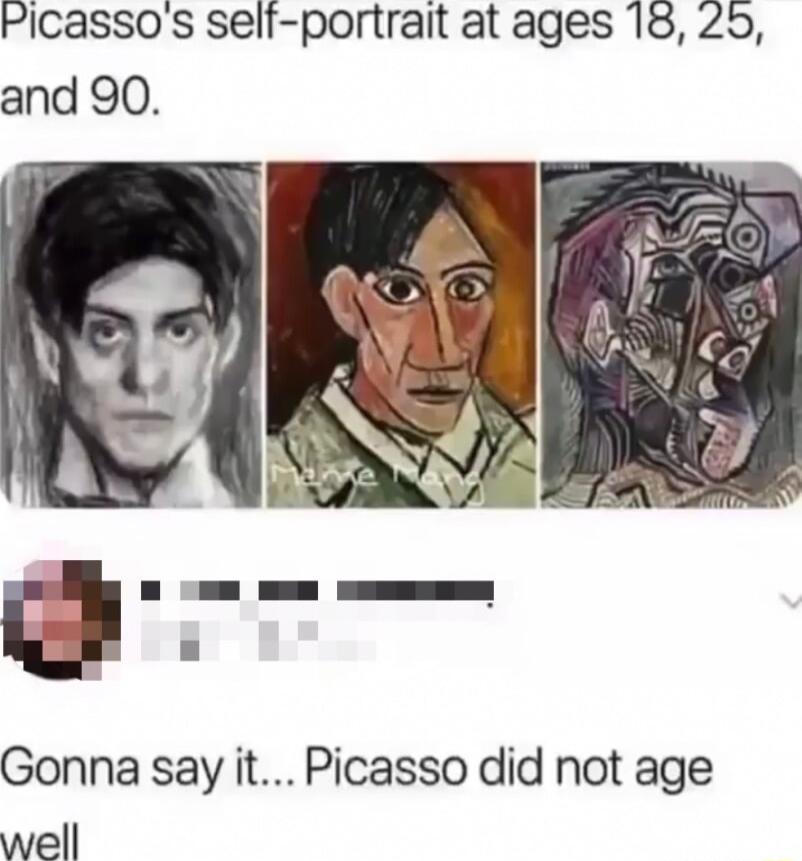 Picassos self portrait at ages 13 295 and 90 Gonna say it Picasso did not age well