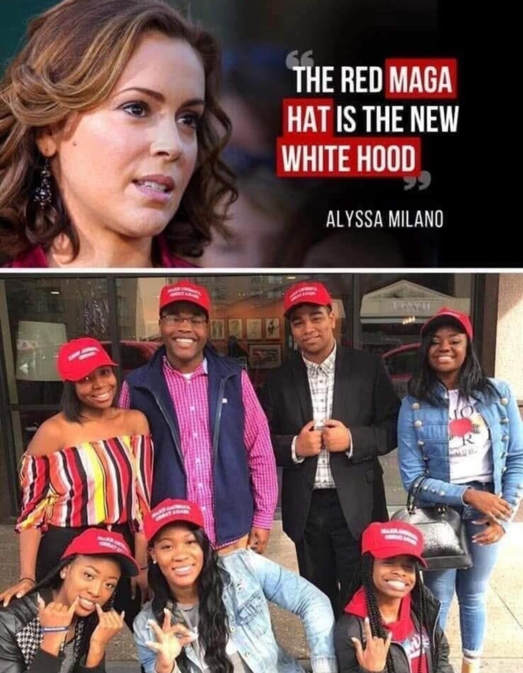 THE RED MAGA HAT IS THE NEW WHITE HOOD ALYSSA MILANO