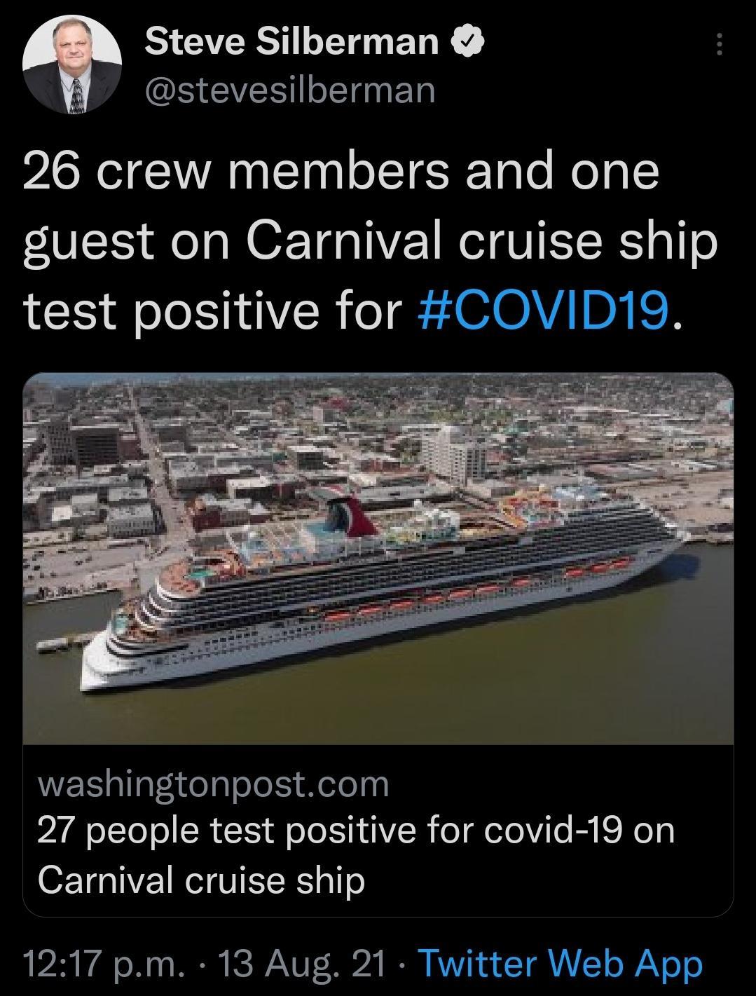 S GV N ELK A CUS VR oTTg g Ty 26 crew members and one guest on Carnival cruise ship test positive for COVID19 washingtonpostcom 27 people test positive for covid 19 on Carnival cruise ship 10223 WA o o R K T ANU 3002 IO V T o WAV o o