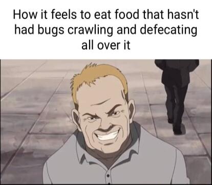 How it feels to eat food that hasnt had bugs crawling and defecating all over it
