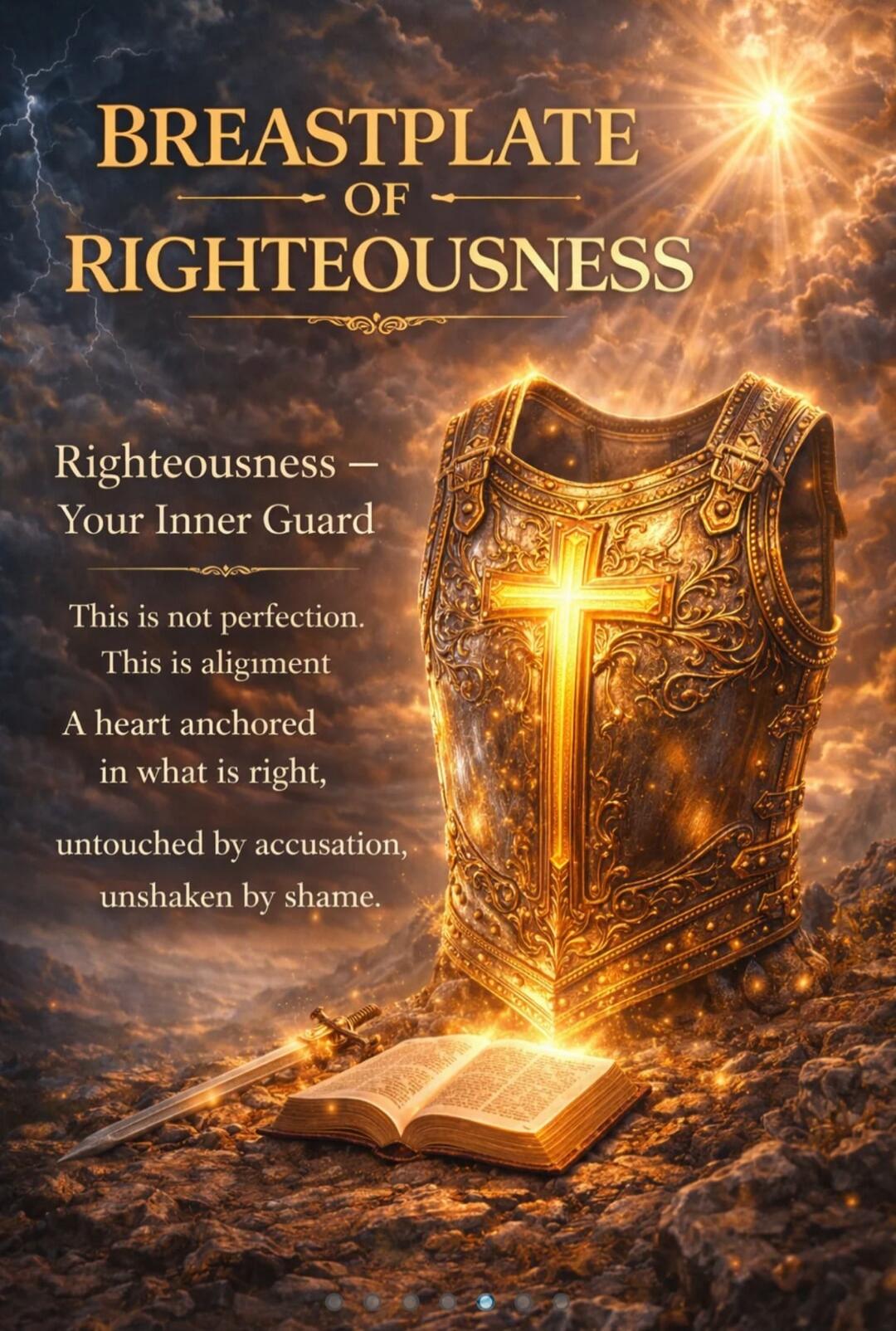 BREASTPLATE OF RIGHTEOUSNESS Righteousness — Your Inner Guard This is not perfection. This is aligment A heart anchored in what is right, untouched by accusation, unshaken by shame.