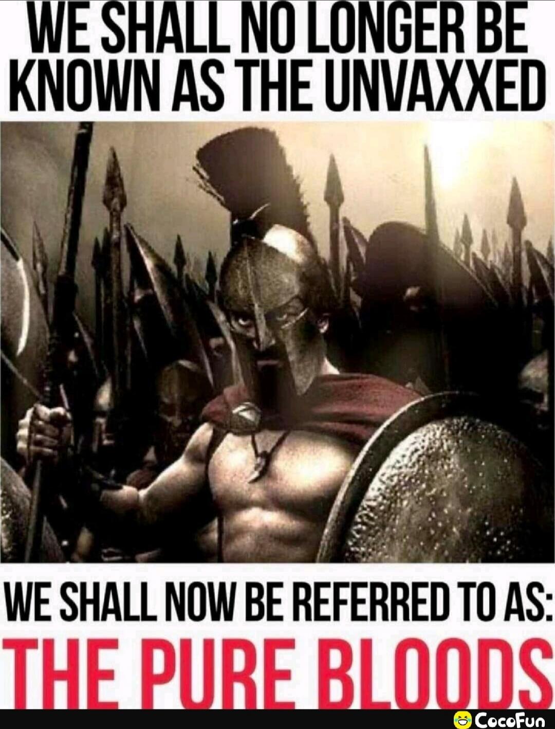 WE SHALL NO LONGER BE KNOWN AS THE UNVAXXED
WE SHALL NOW BE REFERRED TO AS: THE PURE BLOODS
