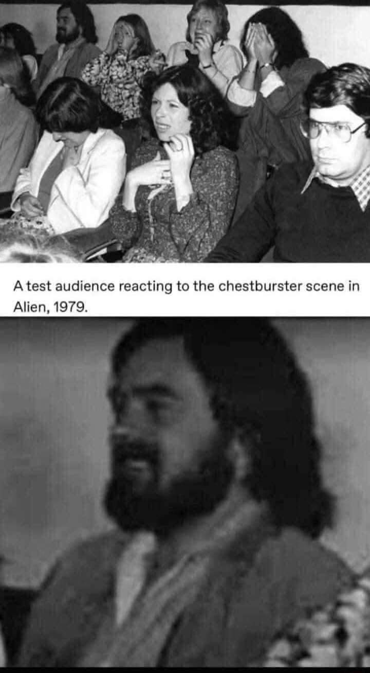 Atest audience reacting to the chestburster scene in Alien 1979