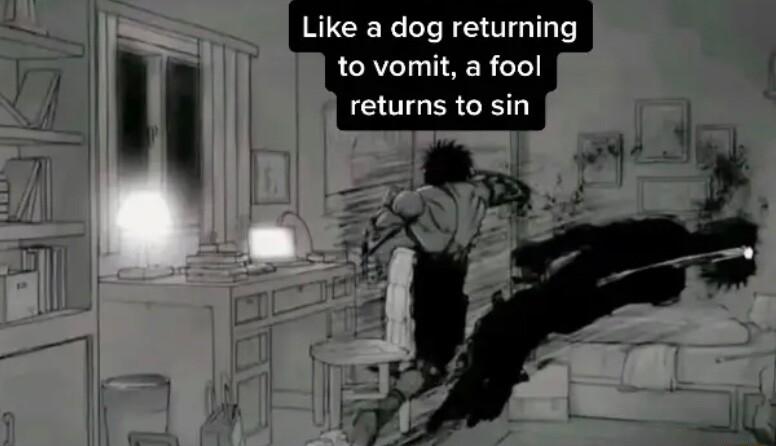 Like a dog returning to vomit a fool returns to sin