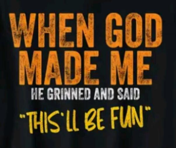 WHEN GOD MADE ME HE GRINNED AND SAID 