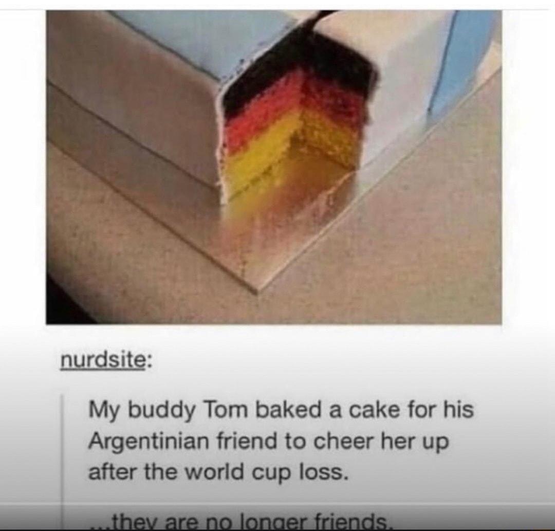 My buddy Tom baked a cake for his Argentinian friend to cheer her up after the world cup loss
