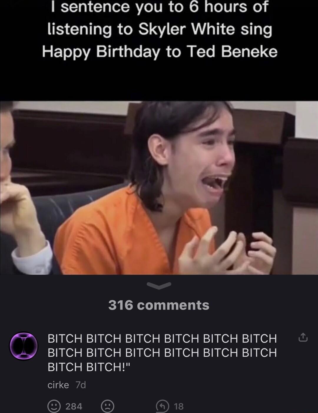 sentence you to 6 hours of listening to Skyler White sing gETolAiTg s Te E WA R KTe 7T T 2 316 comments BITCH BITCH BITCH BITCH BITCHBITCH BITCH BITCH BITCH BITCH BITCH BITCH BITCH BITCH cirke 7d D1 s