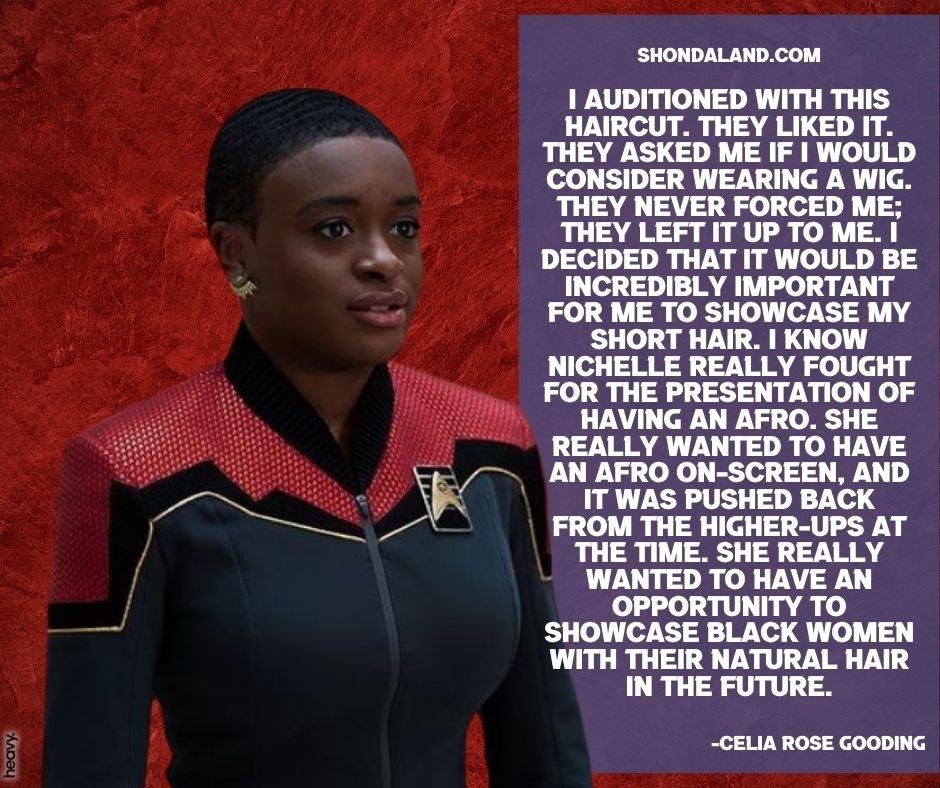 SHONDALANDCOM i 1 AUDITIONED WITH THIS i HAIRCUT THEY LIKED IT THEY ASKED ME IF WOULD D s CONSIDER WEARING A WIG THEY NEVER FORCED ME A _THEY LEFTITUP TO ME DECIDED THAT IT WOULD BE _INCREDIBLY IMPORTANT FOR ME TO SHOWCASE MY SHORT HAIR KNOW NICHELLE REALLY FOUGHT e FOR THE PRESENTATION OF f HAVING AN AFRO SHE REALLY WANTED TO HAVE AN AFRO ON SCREEN AND i F IT WAS PUSHED BACK FROM THE HIGHER UPS A