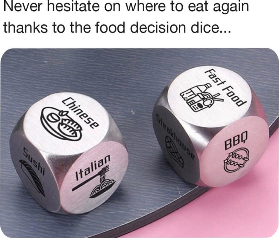 Never nesitate on where to eat again thanks to the food decision dice
