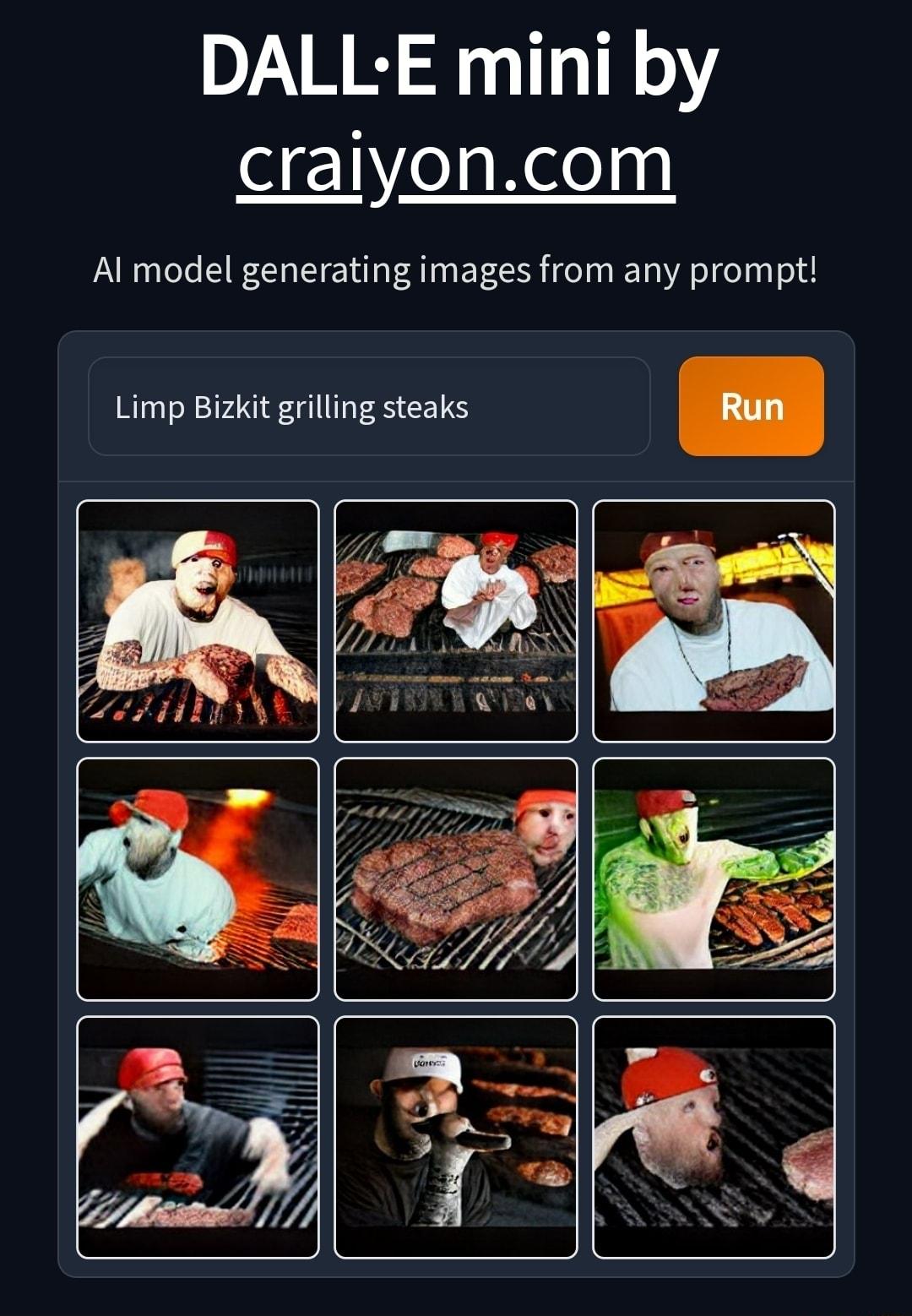 DALLE mini by dr1eaNee 0 Al model generating images from any prompt Limp Bizkit grilling steaks