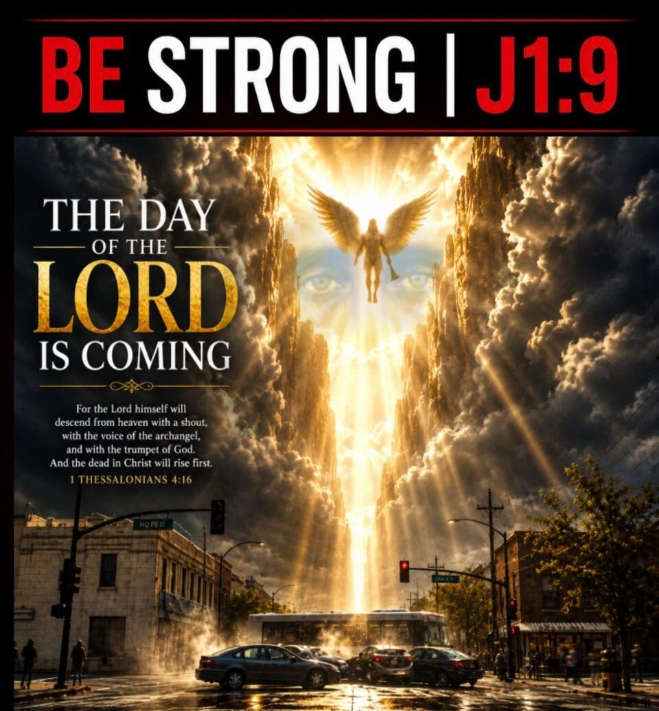 BE STRONG | J1:9. THE DAY OF THE LORD IS COMING. For the Lord himself will descend from heaven with a shout, with the voice of the archangel, and with the trumpet of God. And the dead in Christ will rise first. 1 THESSALONIANS 4:16. HOPE ST.