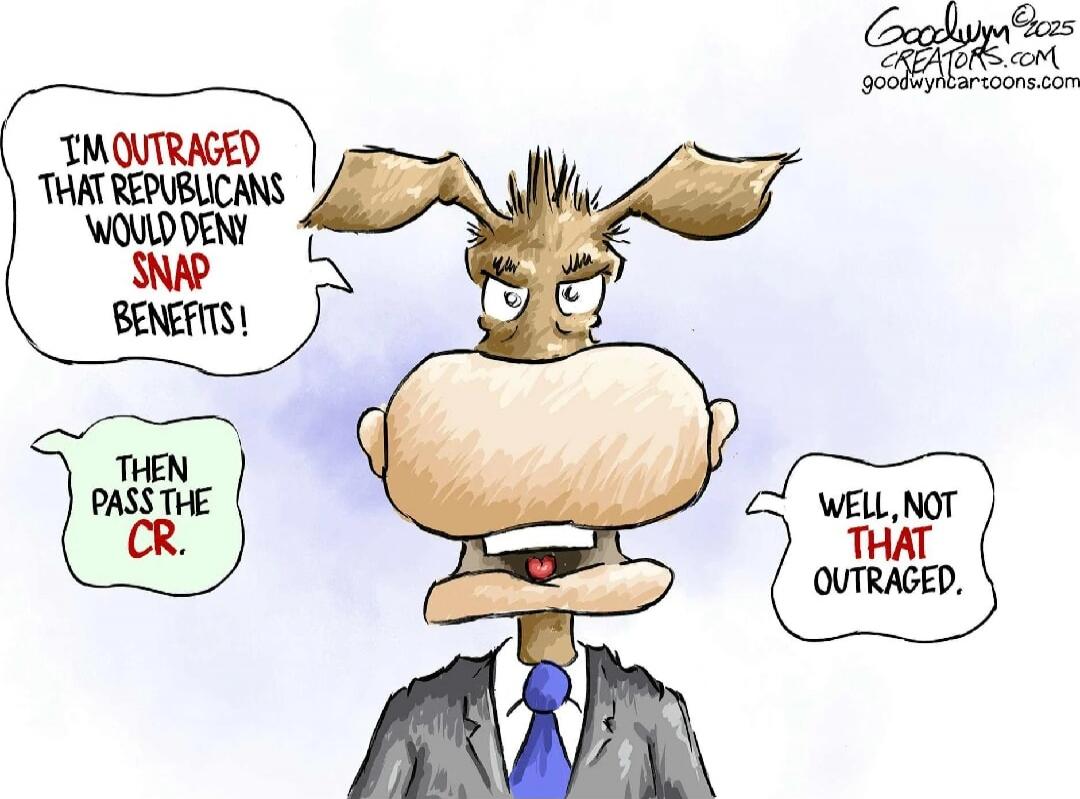 I'm outraged that Republicans would deny SNAP benefits! Then pass the CR. Well, not THAT outraged.