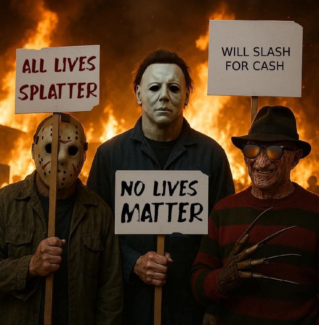 ALL LIVES SPLATTER
NO LIVES MATTER
WILL SLASH FOR CASH