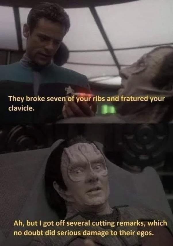 A g They broke seven ofmlhs ELL fmtured your ETES E Ah but got off several cutting remarks which no doubt did serious damage to their egos