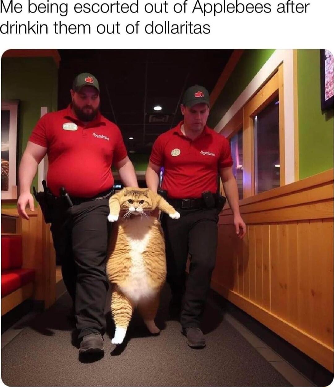 oeing escortea out of Applebees aiter rinkin them out of dollaritas