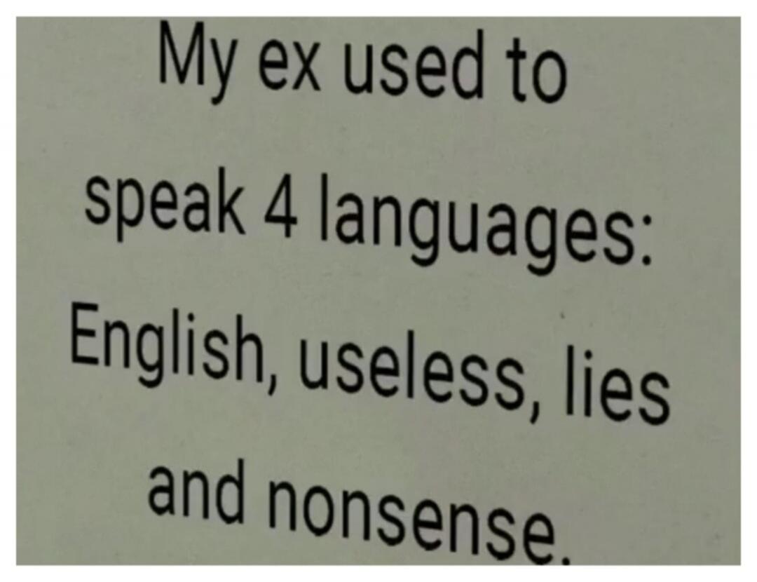 My ex used to speak 4 languages: English, useless, lies and nonsense.