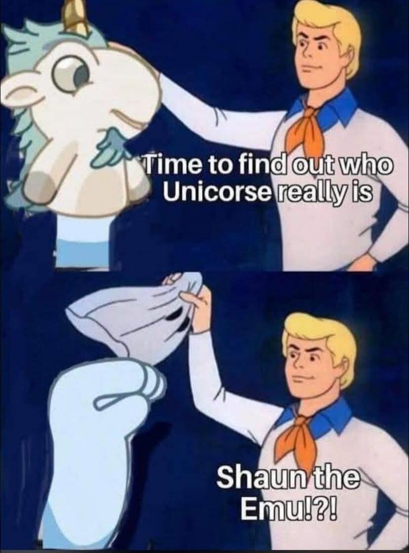 Time to find out who Unicornse really is
Shaun the Emu!?