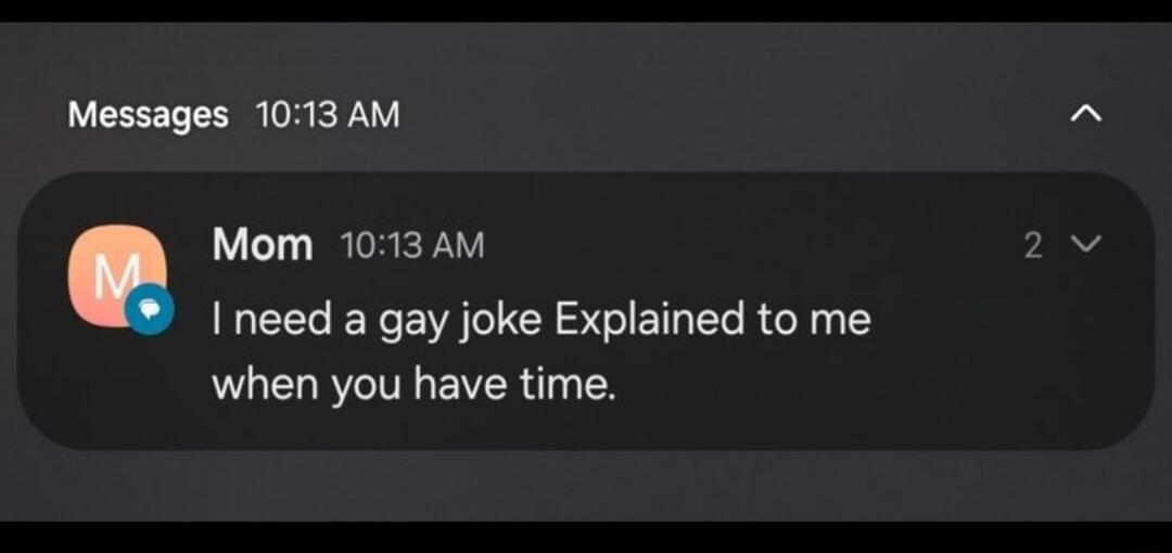 Mom: I need a gay joke explained to me when you have time.