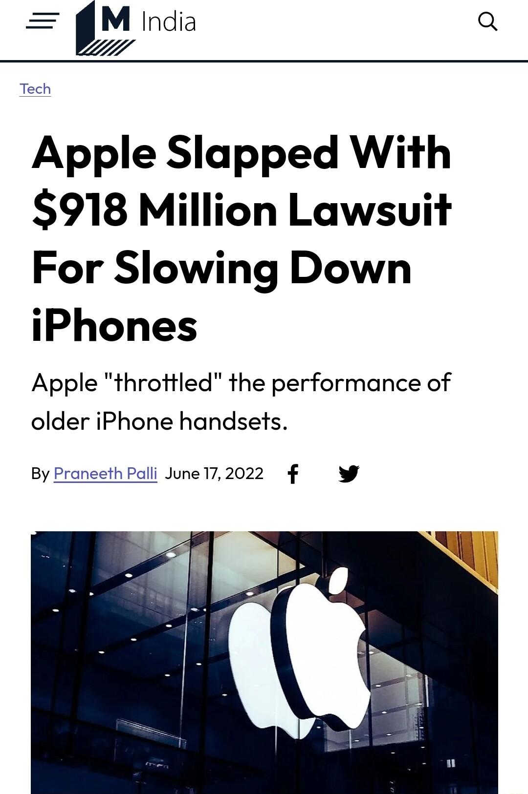 Apple Slapped With 918 Million Lawsuit For Slowing Down iPhones Apple throttled the performance of older iPhone handsets Palli June172022 L 4
