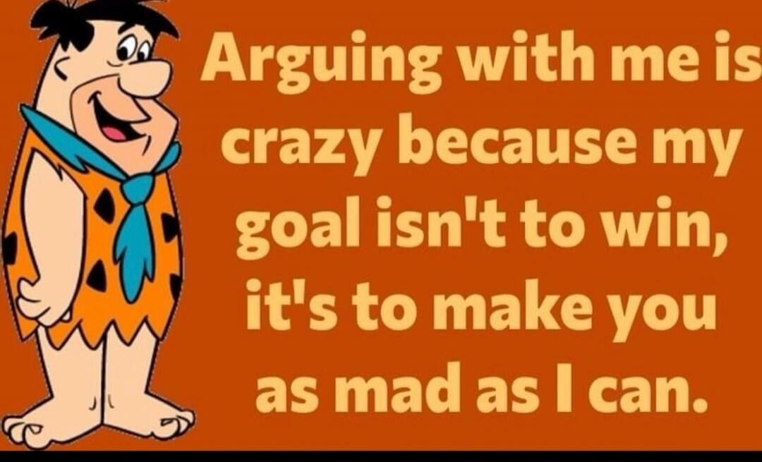 Arguing with me is crazy because my goal isn't to win, it's to make you as mad as I can.