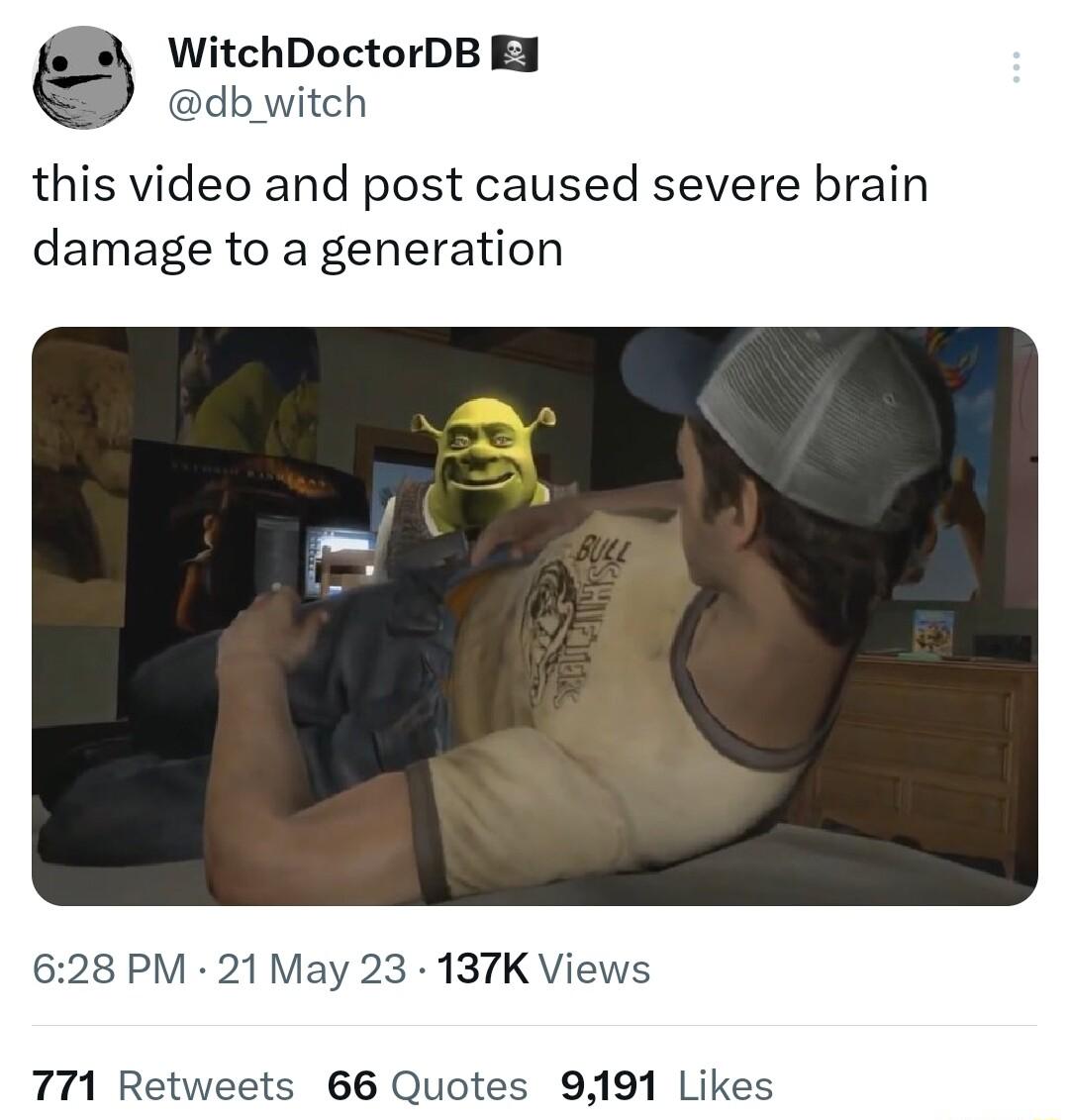 WitchDoctorDB db witch this video and post caused severe brain damage to a generation 628 PM 21 May 23 137K Views 771 Retweets 66 Quotes 9191 Lik
