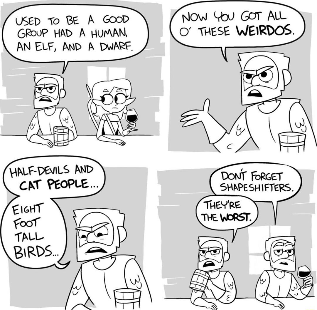 USED To BE A GOOD GROUP HAD A HUMAN AN ELF AND A DWARF Now You GO Al O THESE WEIRDOS