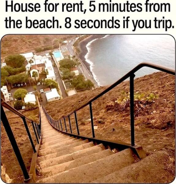 House for rent, 5 minutes from the beach. 8 seconds if you trip.
