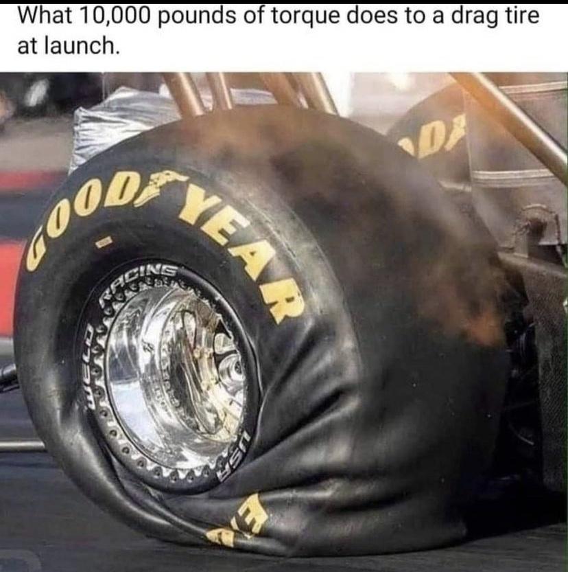 What 10000 pounds of torque does to a drag tire at launch
