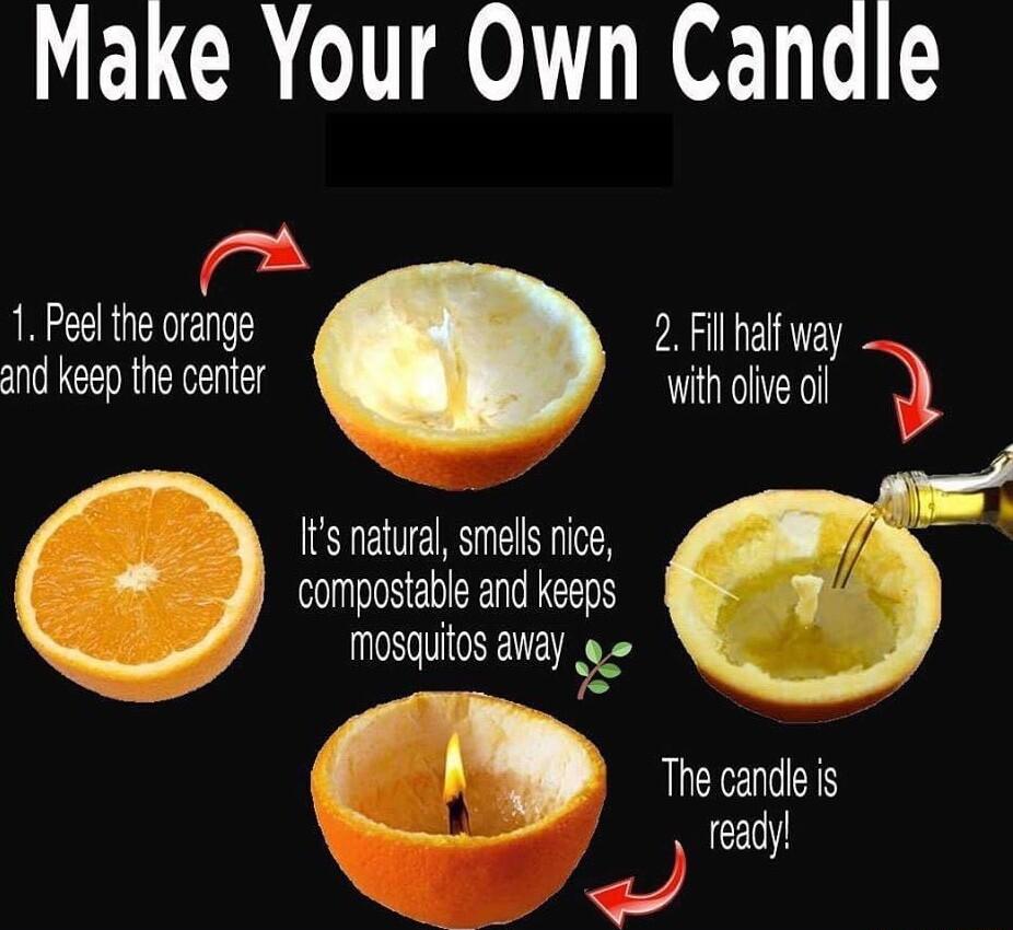 W ELCI TN N oETi 0 A 1 Peel the orange 2 Fill half way and keep the center with ofive ofl 3 Its natural smells nice x EUINEVEETLEEN V masqurlos any ae 5 The candle is raady