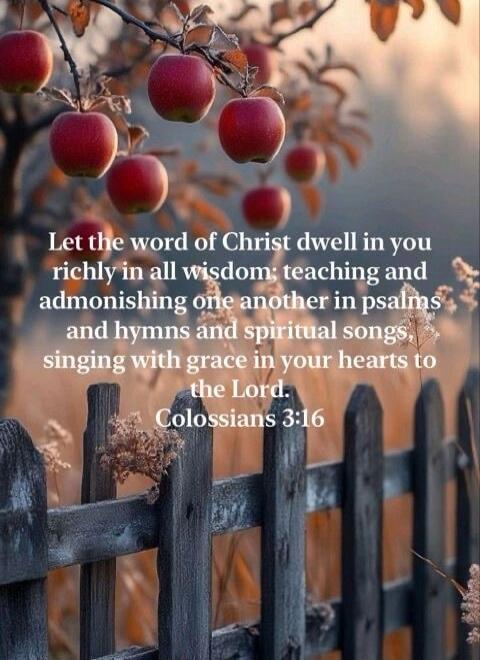 Let the word of Christ dwell in you richly in all wisdom; teaching and admonishing one another in psalms and hymns and spiritual songs, singing with grace in your hearts to the Lord. Colossians 3:16